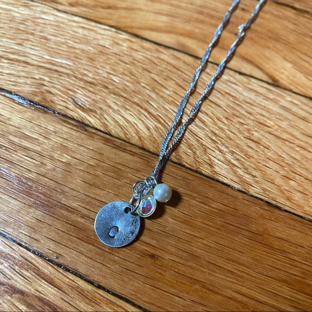 Monogram “C” Necklace, Vintage, Bead Accents